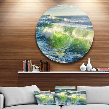 Sunrise and Shining Waves in Ocean - Sea & Shore Metal Circle Wall Art